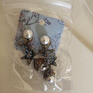 Elegant Silver and Blue Floral Earrings